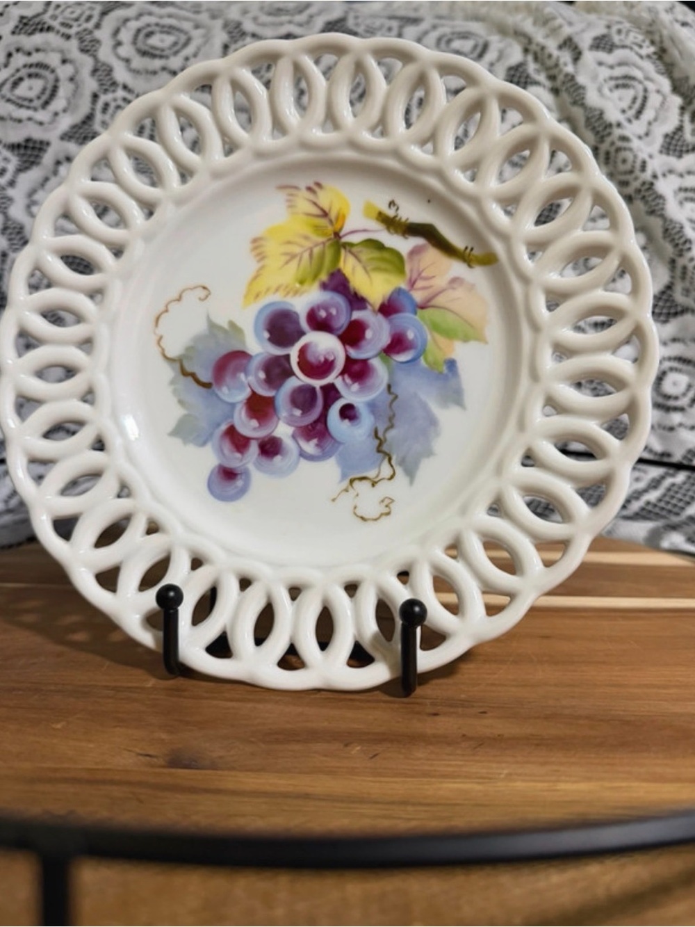 VTG Lefton Reticulated Porcelain Plates - Grape/Pear - Set of Two